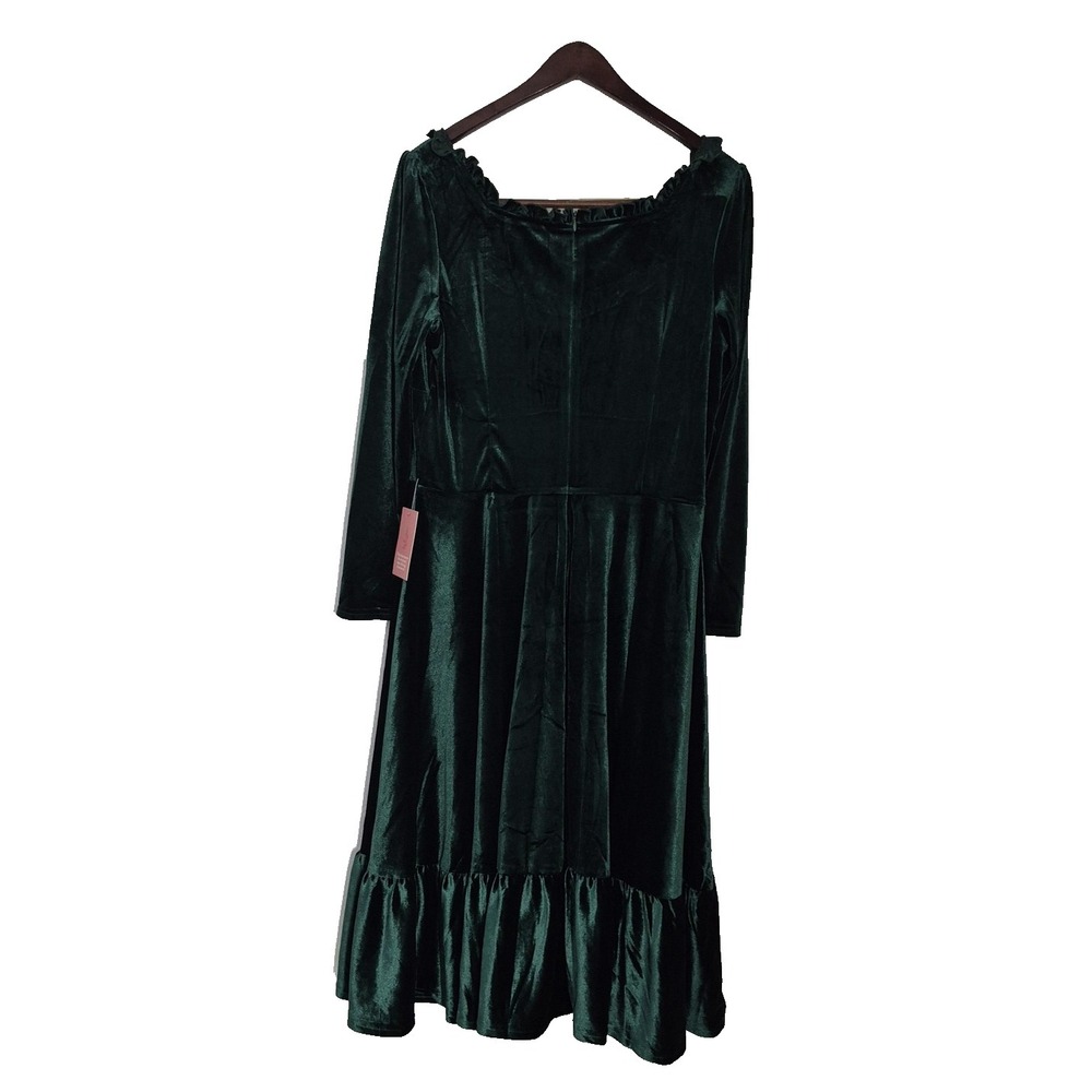 Ivy City Co‎ Cypress Dress Womens Large Green Velvet Long Sleeve Ruffle Maxi NWT